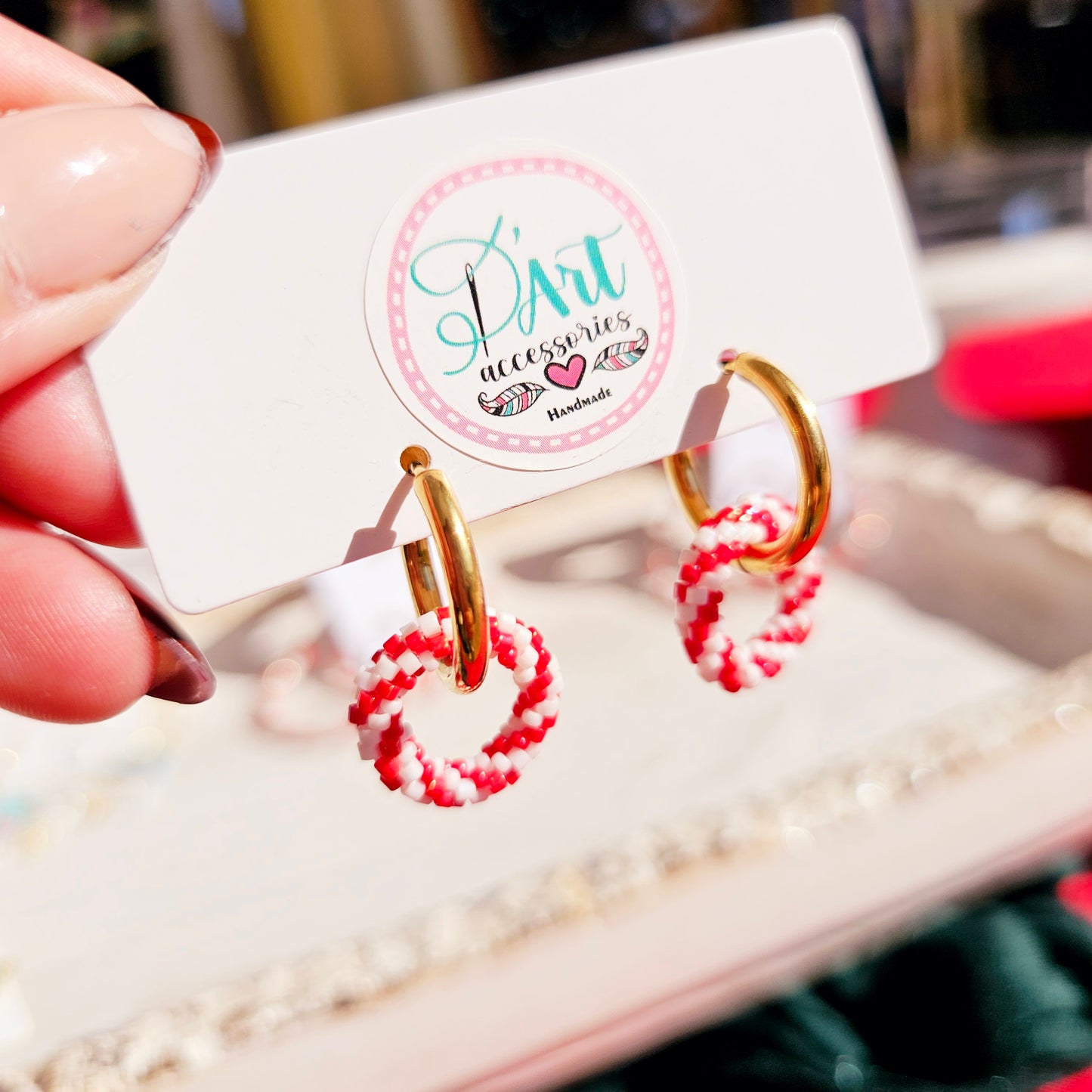 Candy Cane beaded Hoops