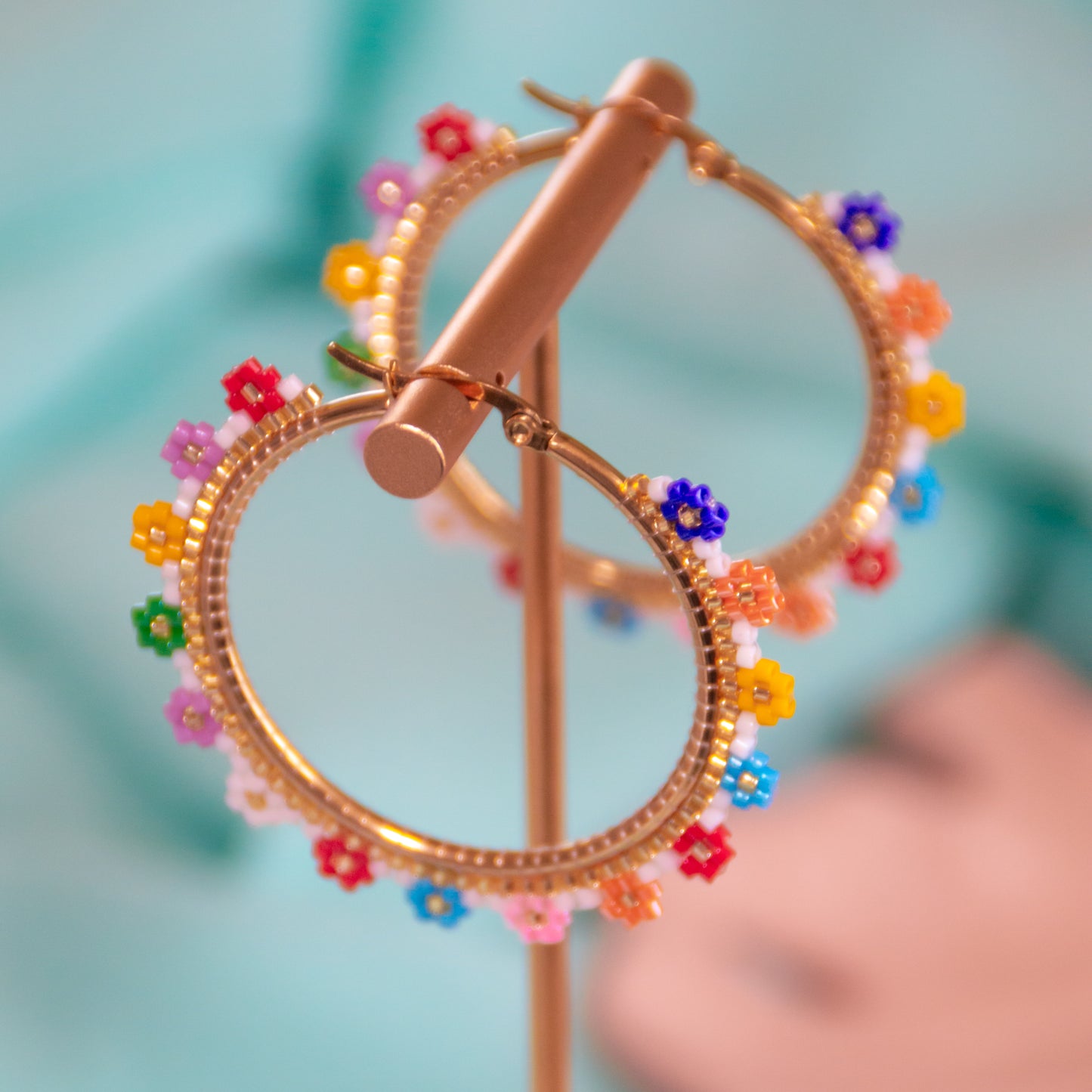 Flowers Beaded Hoops