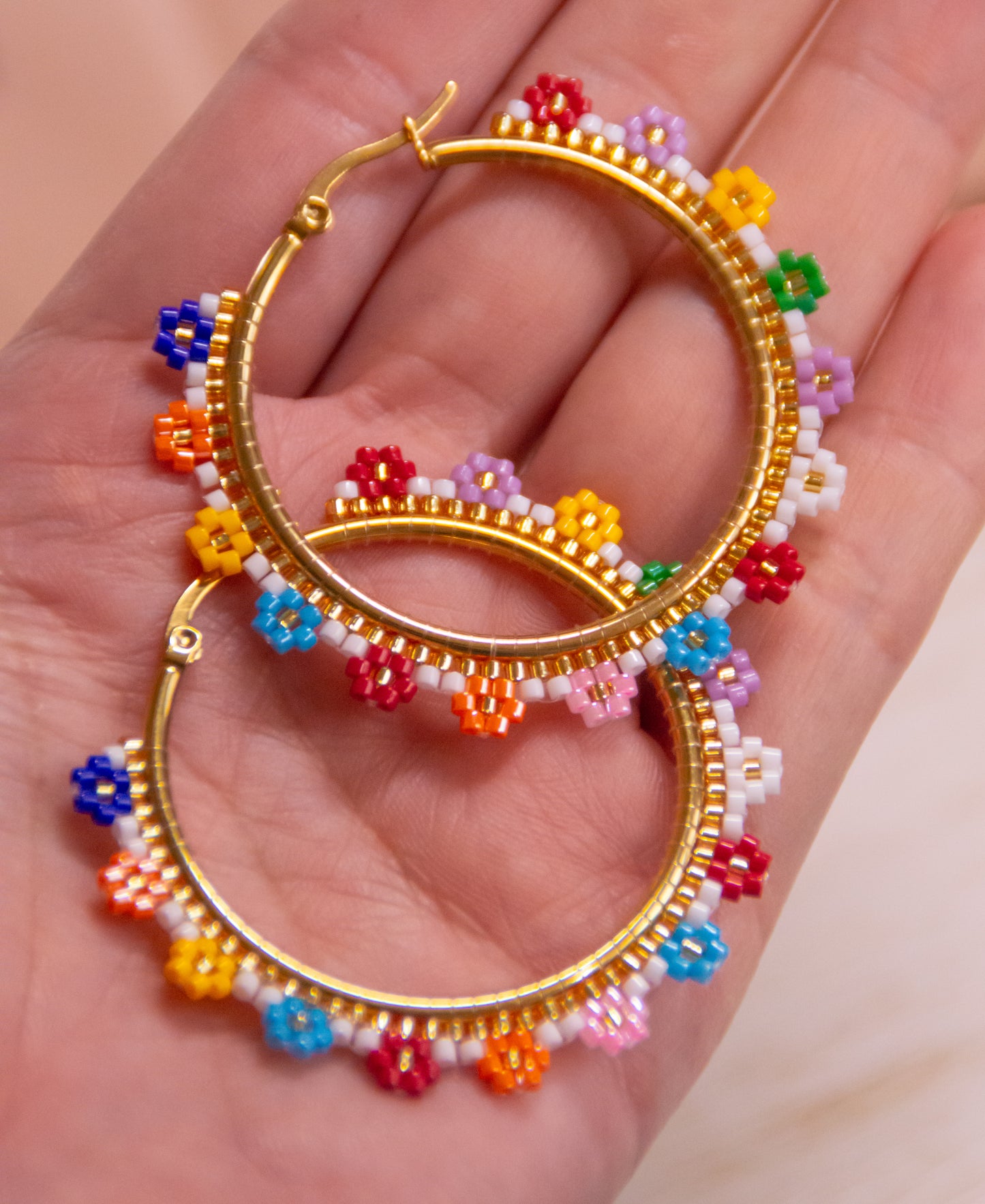 Flowers Beaded Hoops