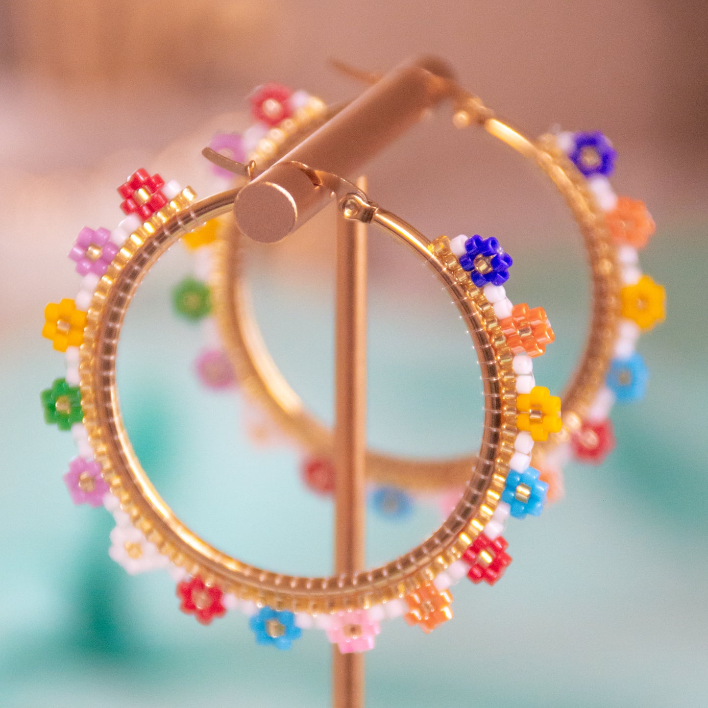 Flowers Beaded Hoops