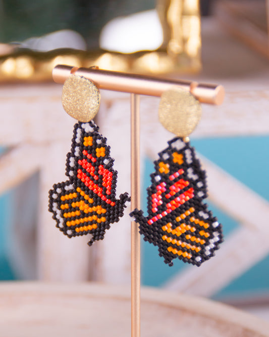 Monarch wings beaded earrings