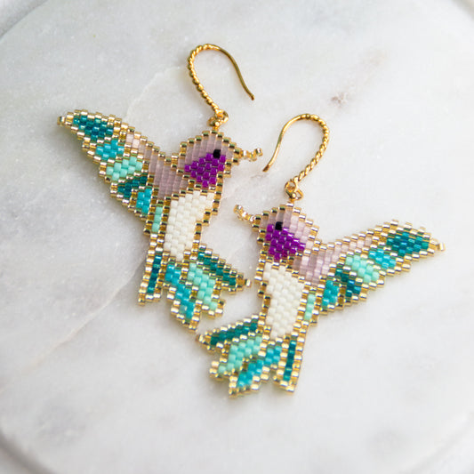 Hummingbird Earrings handmade Miyuki beads