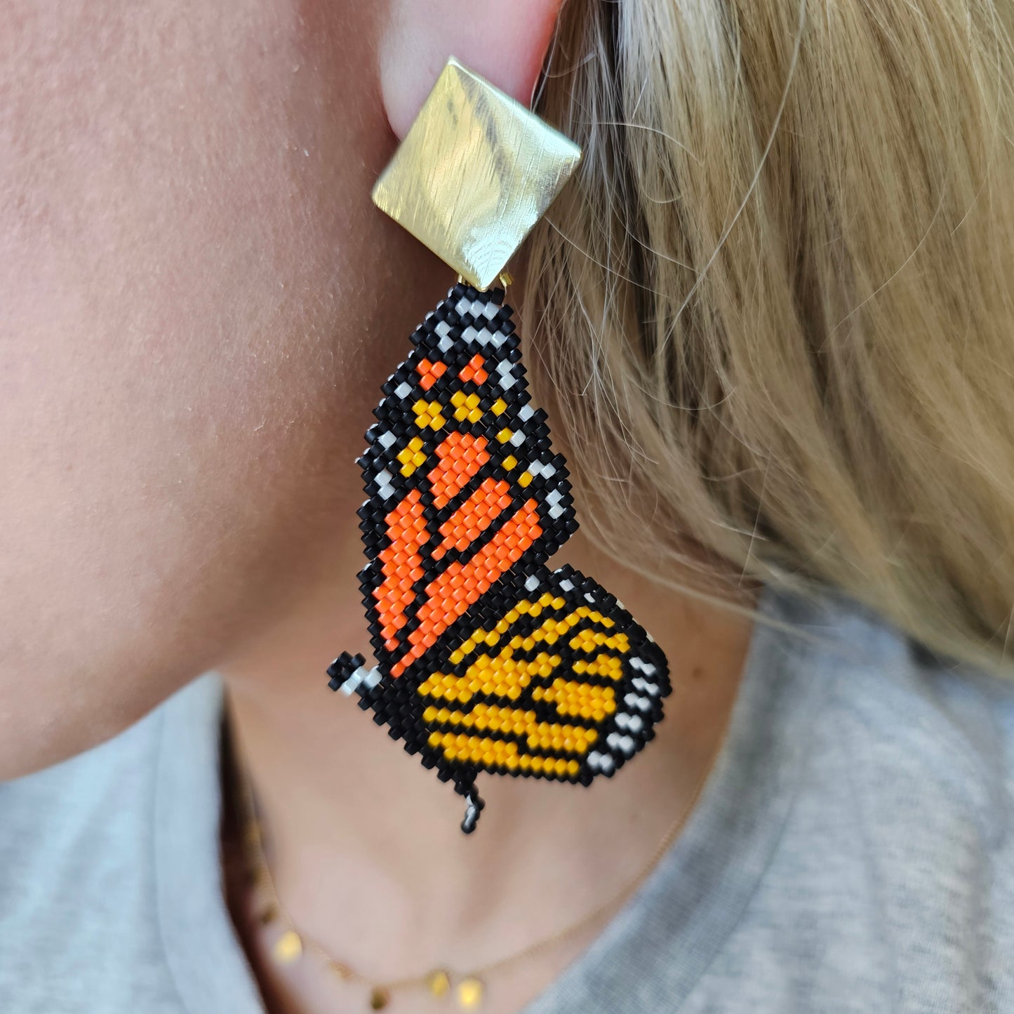 Grand Monarch wings beaded earrings