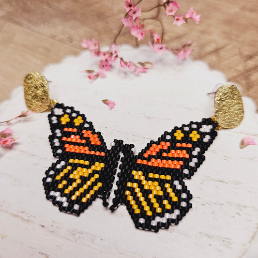 Monarch wings beaded earrings