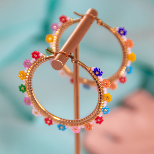 Flowers Beaded Hoops