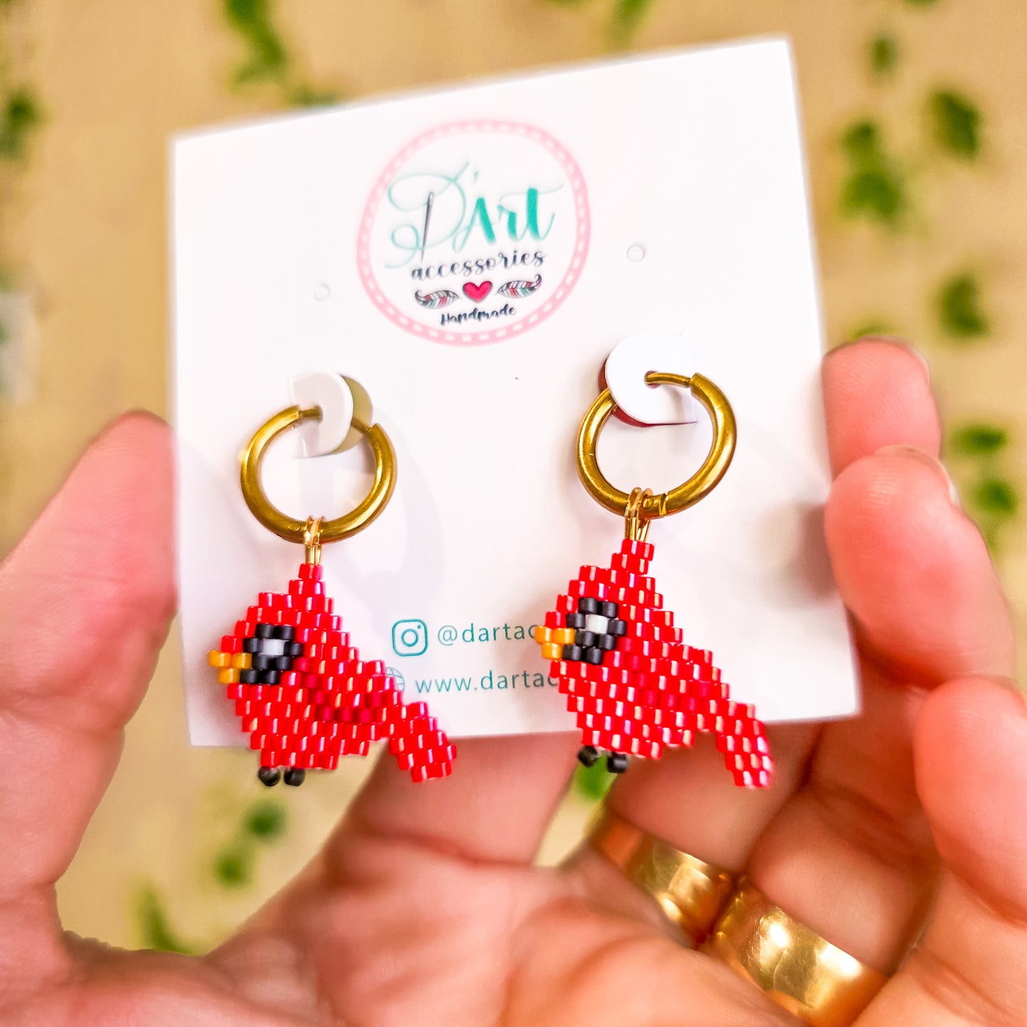 Cardinal Bird beaded Earrings