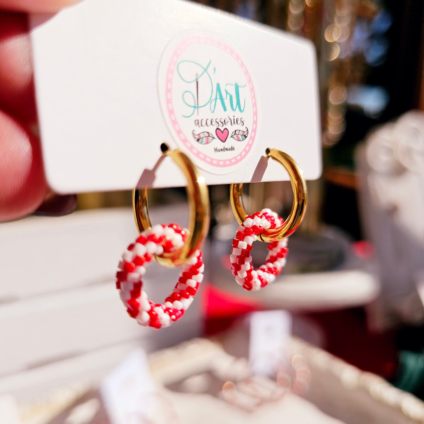 Candy Cane Hoops beaded earrings