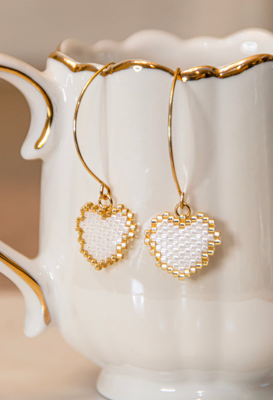 Heart White Earrings