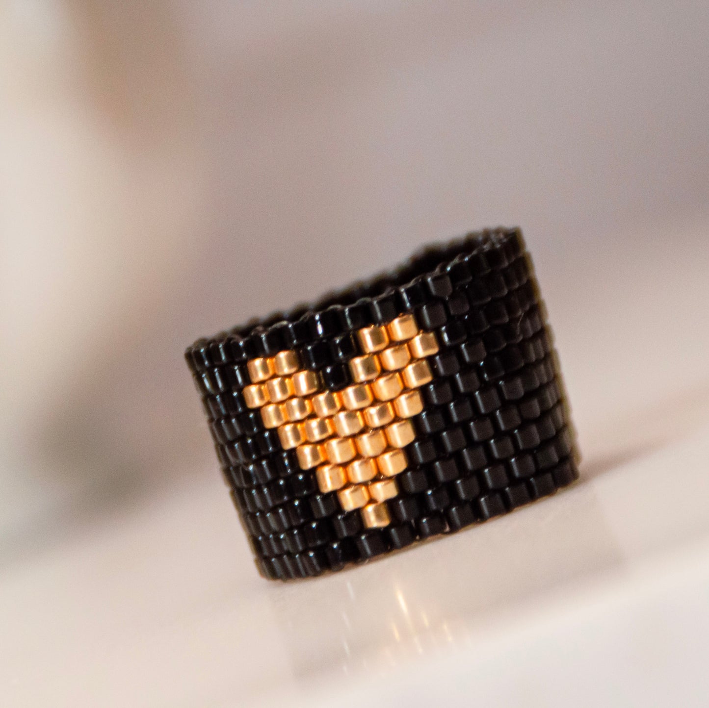 Gold and Black love Ring Miyuki